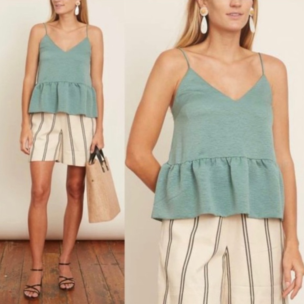 SAMSOE Judith Teal Textured Peplum Top
